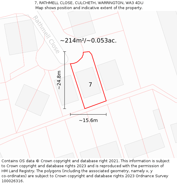 7, RATHMELL CLOSE, CULCHETH, WARRINGTON, WA3 4DU: Plot and title map