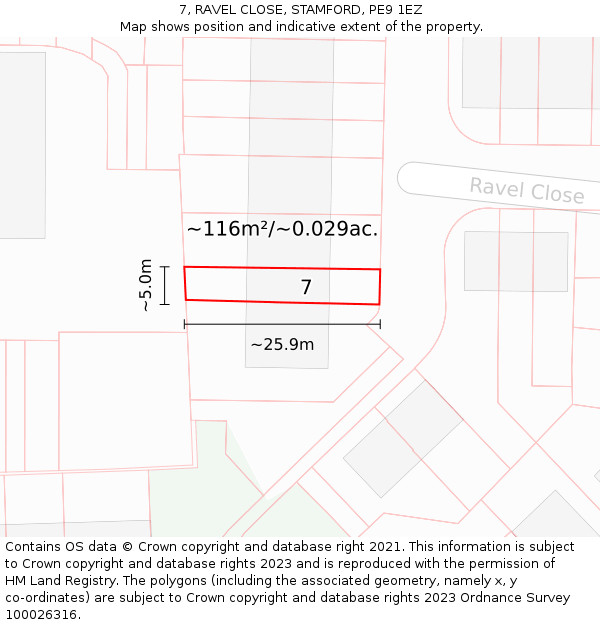 7, RAVEL CLOSE, STAMFORD, PE9 1EZ: Plot and title map