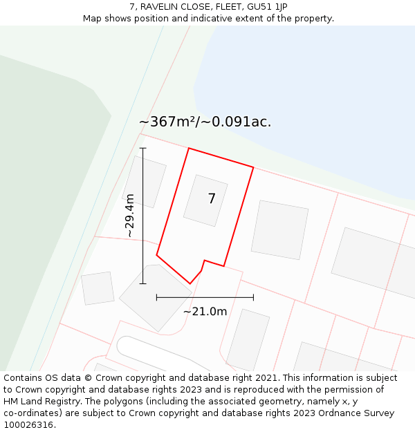 7, RAVELIN CLOSE, FLEET, GU51 1JP: Plot and title map