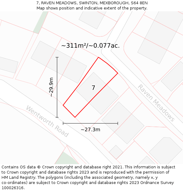 7, RAVEN MEADOWS, SWINTON, MEXBOROUGH, S64 8EN: Plot and title map