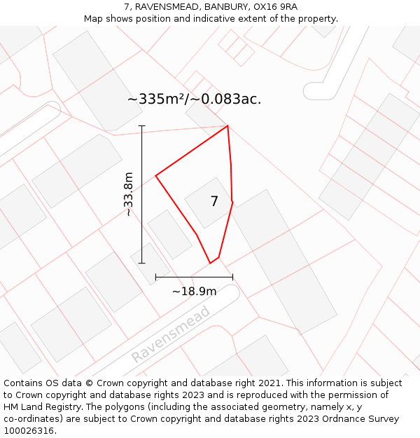 7, RAVENSMEAD, BANBURY, OX16 9RA: Plot and title map