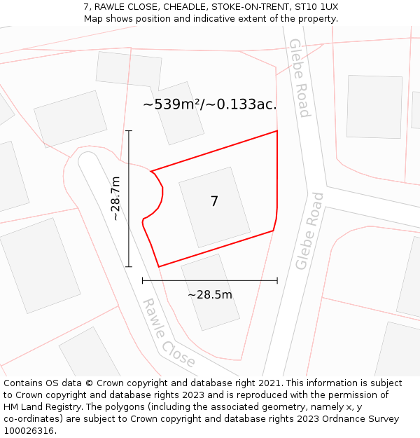 7, RAWLE CLOSE, CHEADLE, STOKE-ON-TRENT, ST10 1UX: Plot and title map