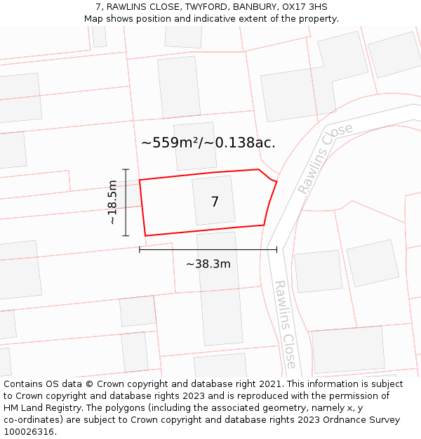 7, RAWLINS CLOSE, TWYFORD, BANBURY, OX17 3HS: Plot and title map