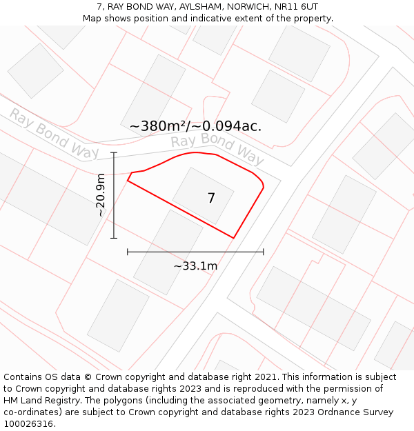 7, RAY BOND WAY, AYLSHAM, NORWICH, NR11 6UT: Plot and title map