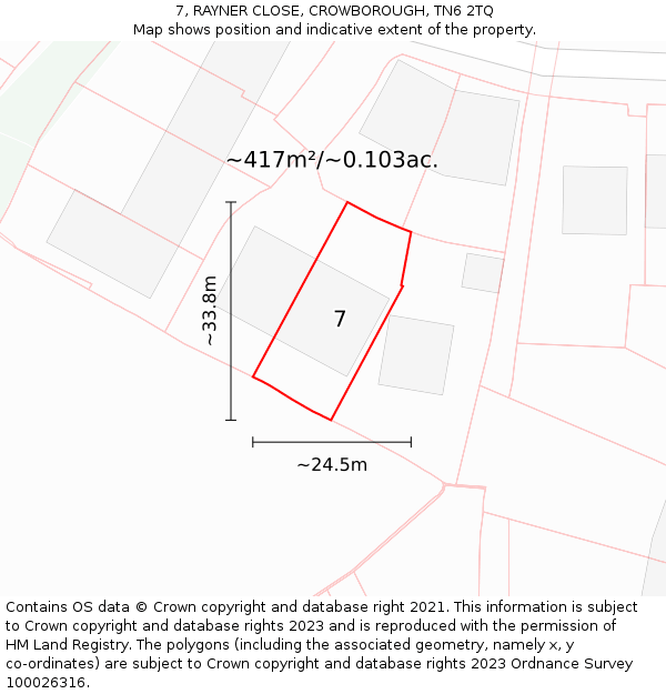 7, RAYNER CLOSE, CROWBOROUGH, TN6 2TQ: Plot and title map