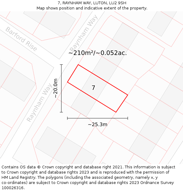 7, RAYNHAM WAY, LUTON, LU2 9SH: Plot and title map