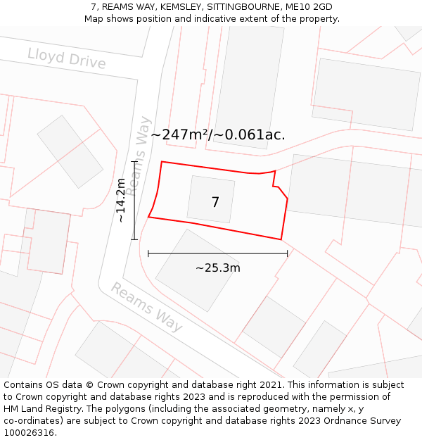 7, REAMS WAY, KEMSLEY, SITTINGBOURNE, ME10 2GD: Plot and title map