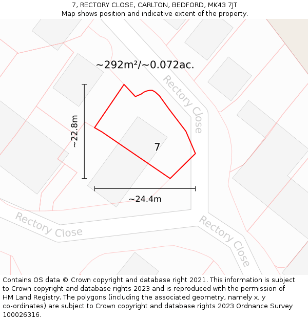 7, RECTORY CLOSE, CARLTON, BEDFORD, MK43 7JT: Plot and title map