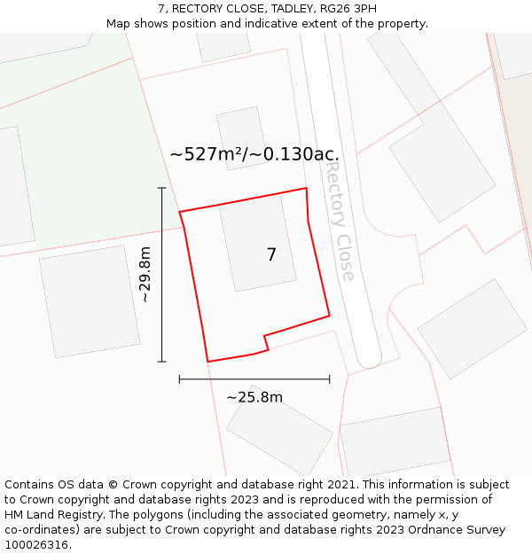 7, RECTORY CLOSE, TADLEY, RG26 3PH: Plot and title map