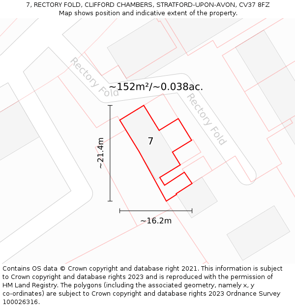 7, RECTORY FOLD, CLIFFORD CHAMBERS, STRATFORD-UPON-AVON, CV37 8FZ: Plot and title map