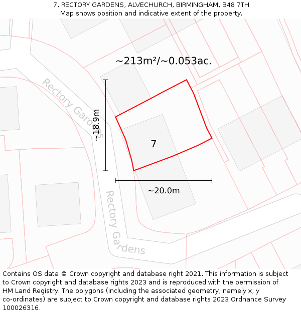 7, RECTORY GARDENS, ALVECHURCH, BIRMINGHAM, B48 7TH: Plot and title map