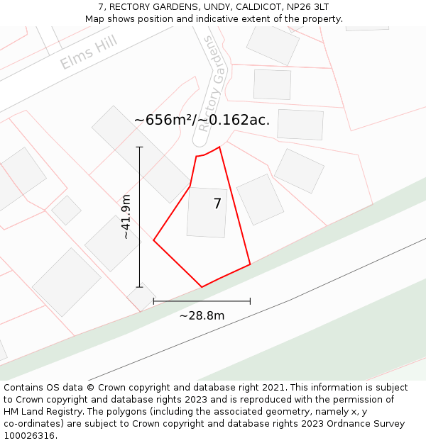 7, RECTORY GARDENS, UNDY, CALDICOT, NP26 3LT: Plot and title map