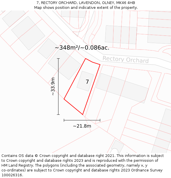 7, RECTORY ORCHARD, LAVENDON, OLNEY, MK46 4HB: Plot and title map