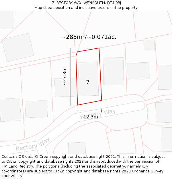 7, RECTORY WAY, WEYMOUTH, DT4 9RJ: Plot and title map