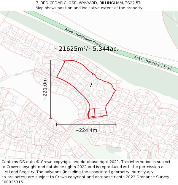 7, RED CEDAR CLOSE, WYNYARD, BILLINGHAM, TS22 5TL: Plot and title map