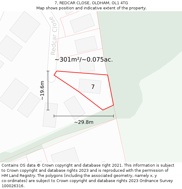 7, REDCAR CLOSE, OLDHAM, OL1 4TG: Plot and title map