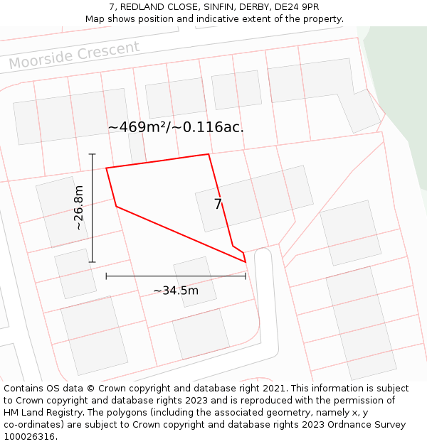 7, REDLAND CLOSE, SINFIN, DERBY, DE24 9PR: Plot and title map
