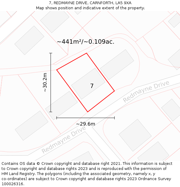 7, REDMAYNE DRIVE, CARNFORTH, LA5 9XA: Plot and title map