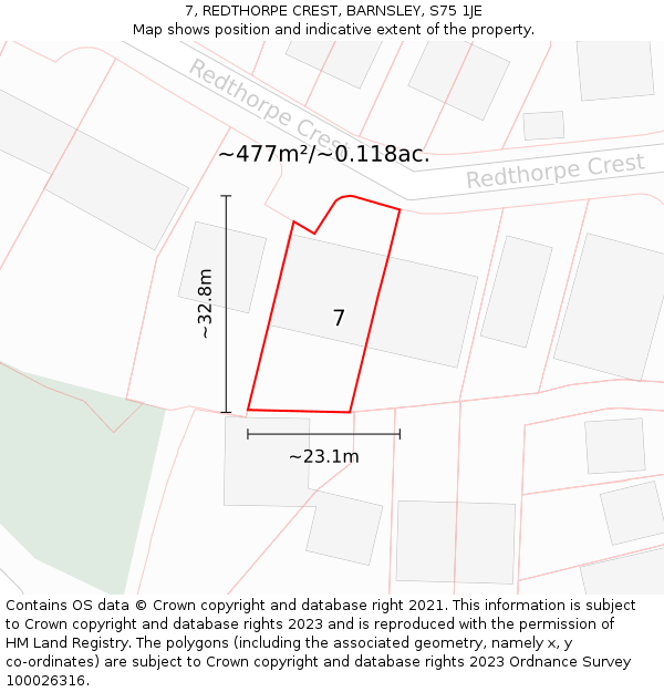 7, REDTHORPE CREST, BARNSLEY, S75 1JE: Plot and title map