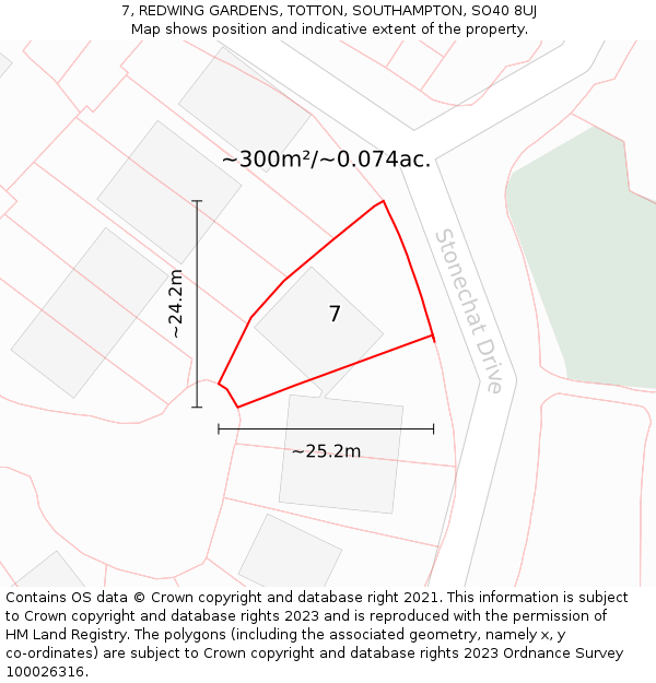 7, REDWING GARDENS, TOTTON, SOUTHAMPTON, SO40 8UJ: Plot and title map