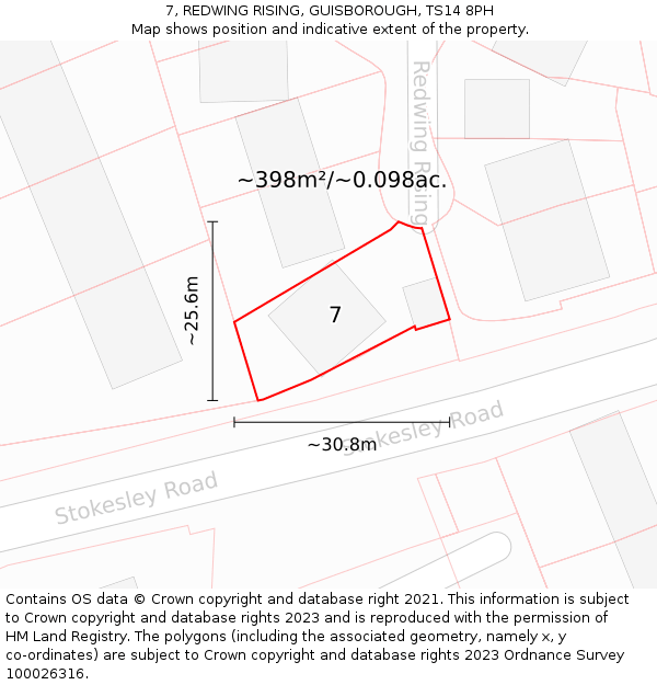 7, REDWING RISING, GUISBOROUGH, TS14 8PH: Plot and title map