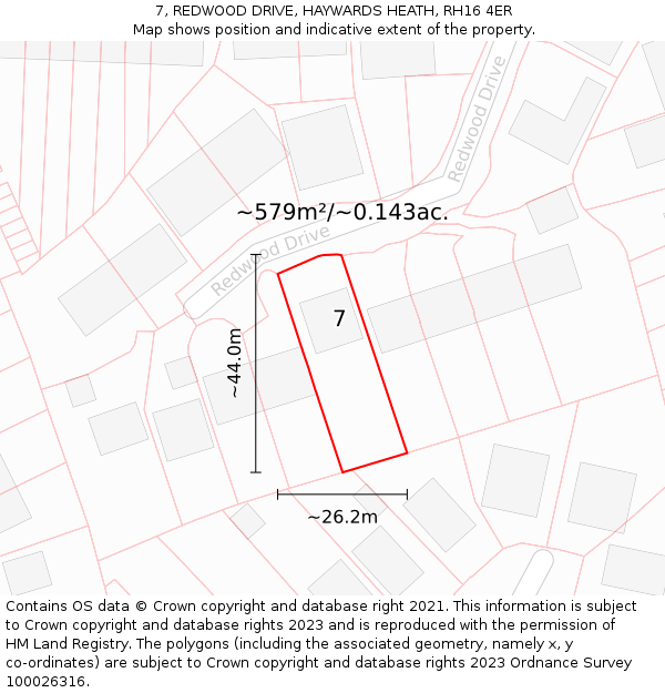 7, REDWOOD DRIVE, HAYWARDS HEATH, RH16 4ER: Plot and title map