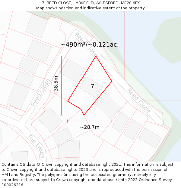 7, REED CLOSE, LARKFIELD, AYLESFORD, ME20 6FX: Plot and title map