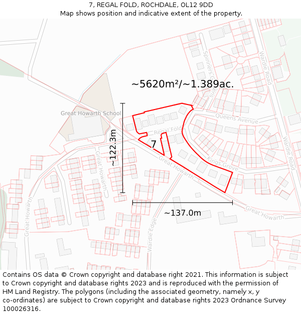 7, REGAL FOLD, ROCHDALE, OL12 9DD: Plot and title map