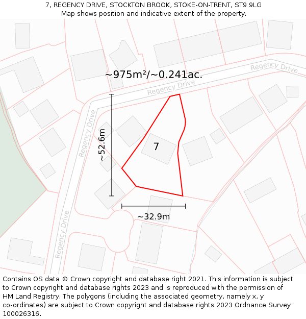 7, REGENCY DRIVE, STOCKTON BROOK, STOKE-ON-TRENT, ST9 9LG: Plot and title map