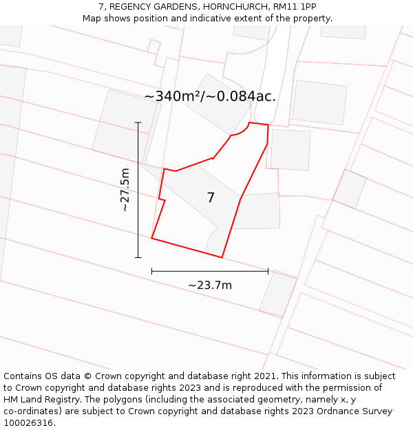 7, REGENCY GARDENS, HORNCHURCH, RM11 1PP: Plot and title map