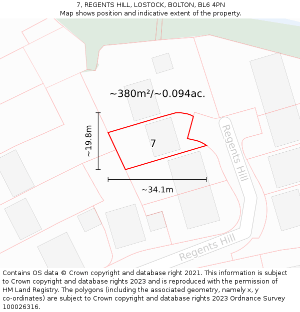 7, REGENTS HILL, LOSTOCK, BOLTON, BL6 4PN: Plot and title map