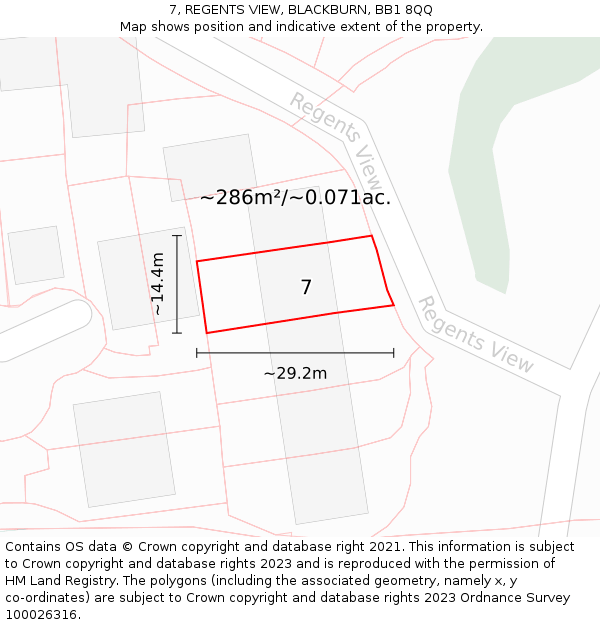 7, REGENTS VIEW, BLACKBURN, BB1 8QQ: Plot and title map