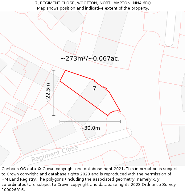 7, REGIMENT CLOSE, WOOTTON, NORTHAMPTON, NN4 6RQ: Plot and title map