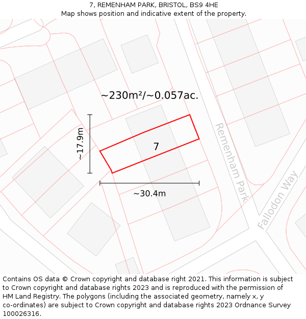 7, REMENHAM PARK, BRISTOL, BS9 4HE: Plot and title map