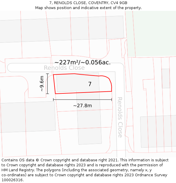 7, RENOLDS CLOSE, COVENTRY, CV4 9GB: Plot and title map