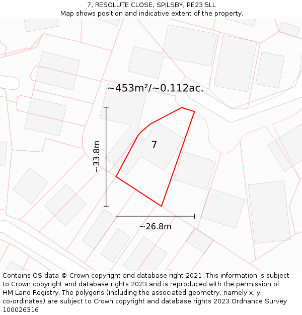 7, RESOLUTE CLOSE, SPILSBY, PE23 5LL: Plot and title map