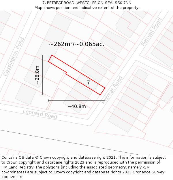 7, RETREAT ROAD, WESTCLIFF-ON-SEA, SS0 7NN: Plot and title map