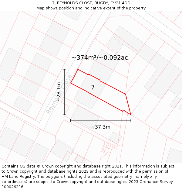 7, REYNOLDS CLOSE, RUGBY, CV21 4DD: Plot and title map
