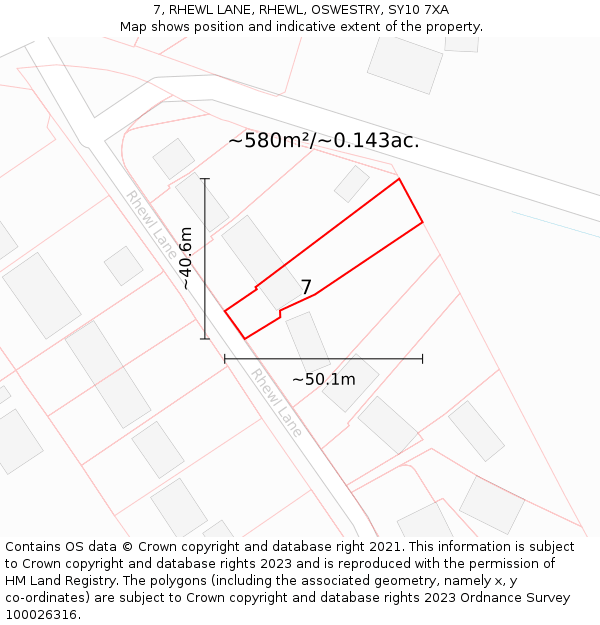 7, RHEWL LANE, RHEWL, OSWESTRY, SY10 7XA: Plot and title map