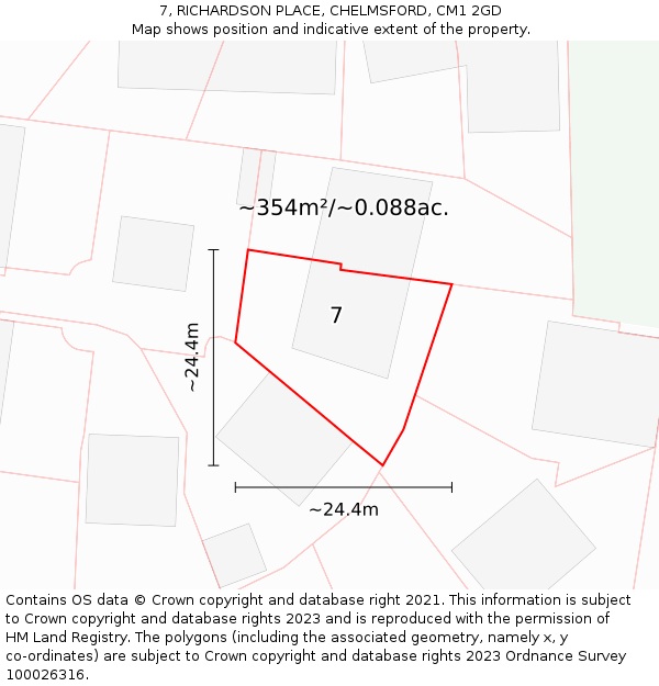 7, RICHARDSON PLACE, CHELMSFORD, CM1 2GD: Plot and title map