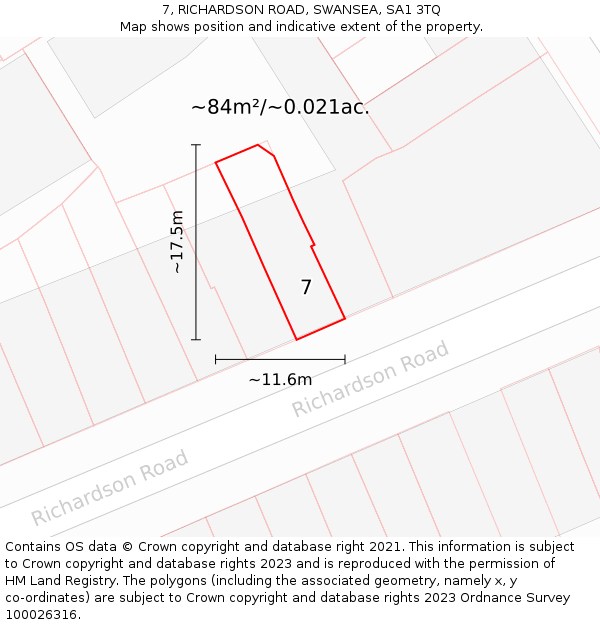 7, RICHARDSON ROAD, SWANSEA, SA1 3TQ: Plot and title map