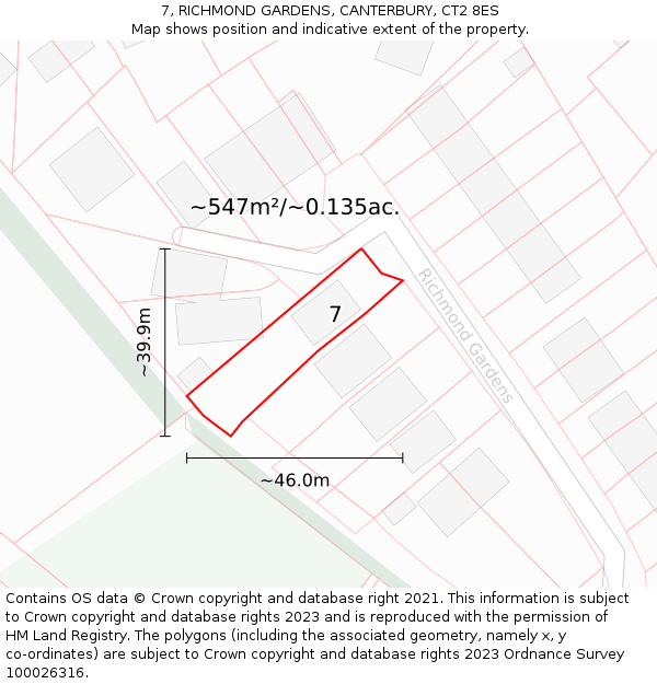 7, RICHMOND GARDENS, CANTERBURY, CT2 8ES: Plot and title map