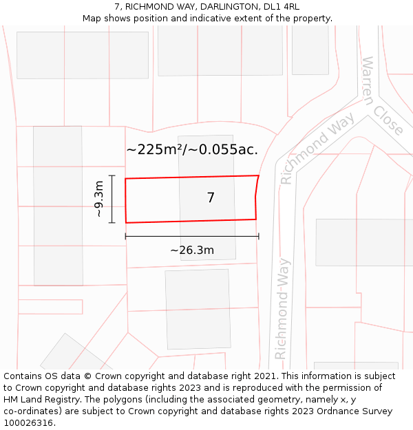 7, RICHMOND WAY, DARLINGTON, DL1 4RL: Plot and title map