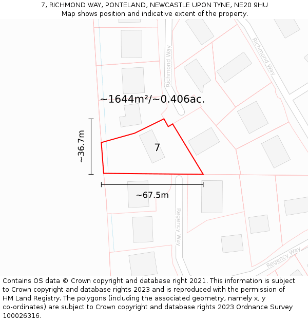 7, RICHMOND WAY, PONTELAND, NEWCASTLE UPON TYNE, NE20 9HU: Plot and title map