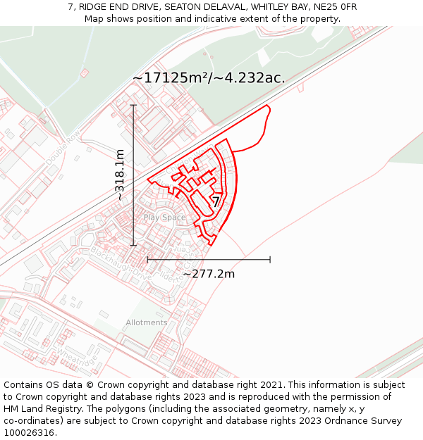 7, RIDGE END DRIVE, SEATON DELAVAL, WHITLEY BAY, NE25 0FR: Plot and title map