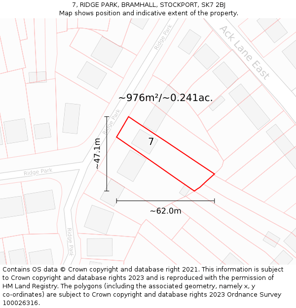 7, RIDGE PARK, BRAMHALL, STOCKPORT, SK7 2BJ: Plot and title map