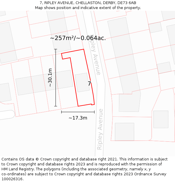 7, RIPLEY AVENUE, CHELLASTON, DERBY, DE73 6AB: Plot and title map