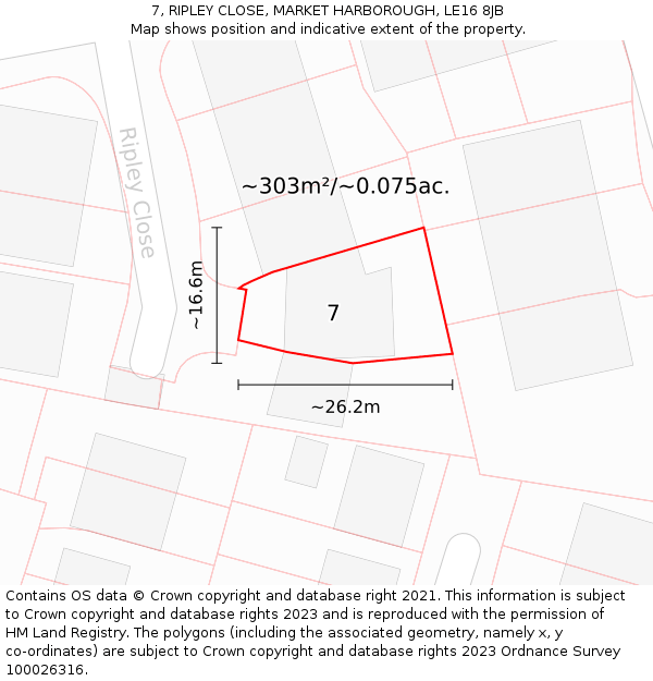 7, RIPLEY CLOSE, MARKET HARBOROUGH, LE16 8JB: Plot and title map