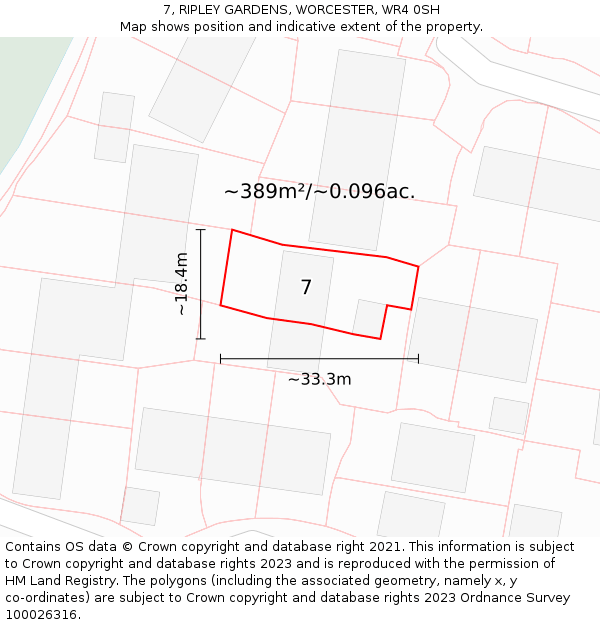 7, RIPLEY GARDENS, WORCESTER, WR4 0SH: Plot and title map