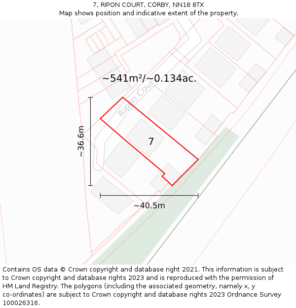 7, RIPON COURT, CORBY, NN18 8TX: Plot and title map